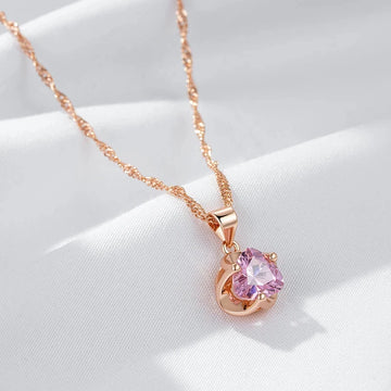 Fabulous Filled Rose Gold of 14-Karat Purity Pink AAA Zircon Crystal Necklace For Women - Party Shiny Jewellery
